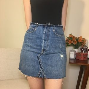 Zara S Distressed Denim Jean Mini Skirt